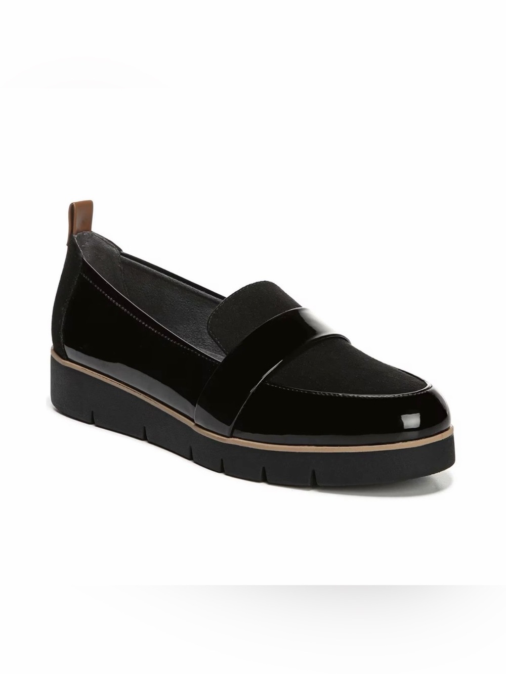 New Dr Scholls Webster Loafer Shoes Women 7.5 Black Slip On Patent Leather Suede